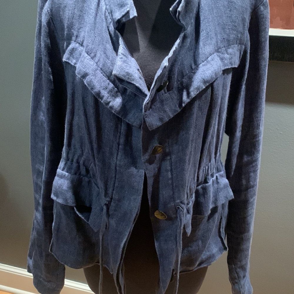 🎉🎊HOST PICK🎊🎉 Nanette Lepore navy 100% linen drawstring waist jacket, sz 6 - Picture 3 of 11